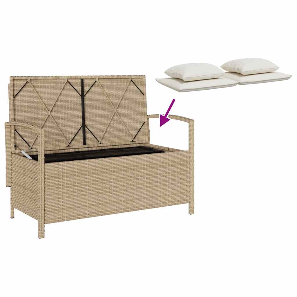 Panca Portaoggetti da Giardino con Cuscino Beige in Polyrattan