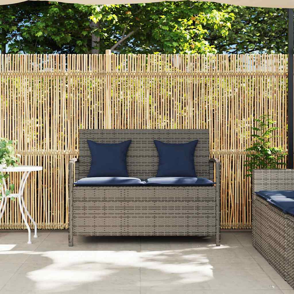 Panca Portaoggetti da Giardino con Cuscino Grigio in Polyrattan