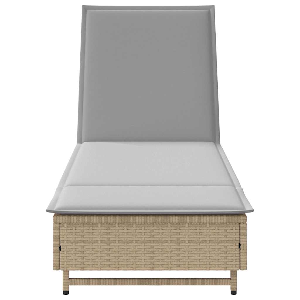 Lettino Prendisole con Ruote e Cuscino in Polyrattan Grigio