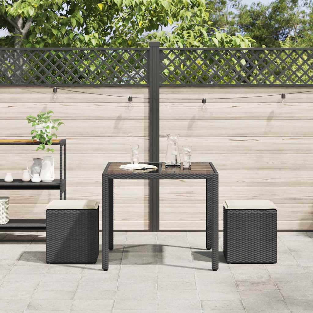 Sgabelli Giardino con Cuscini 2 pz Nero 40x40x43 cm Polyrattan