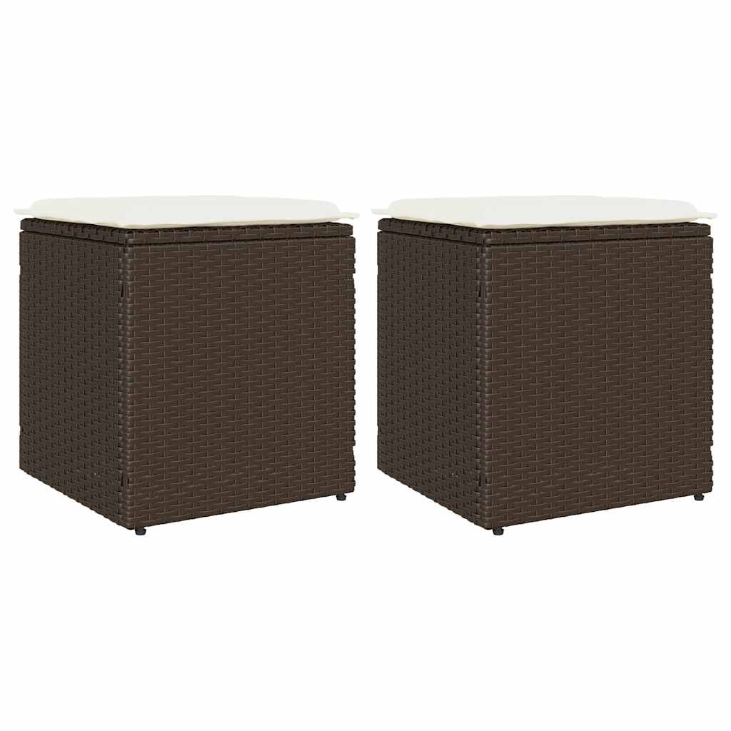 Sgabelli Giardino con Cuscini 2pz Marrone 40x40x43cm Polyrattan