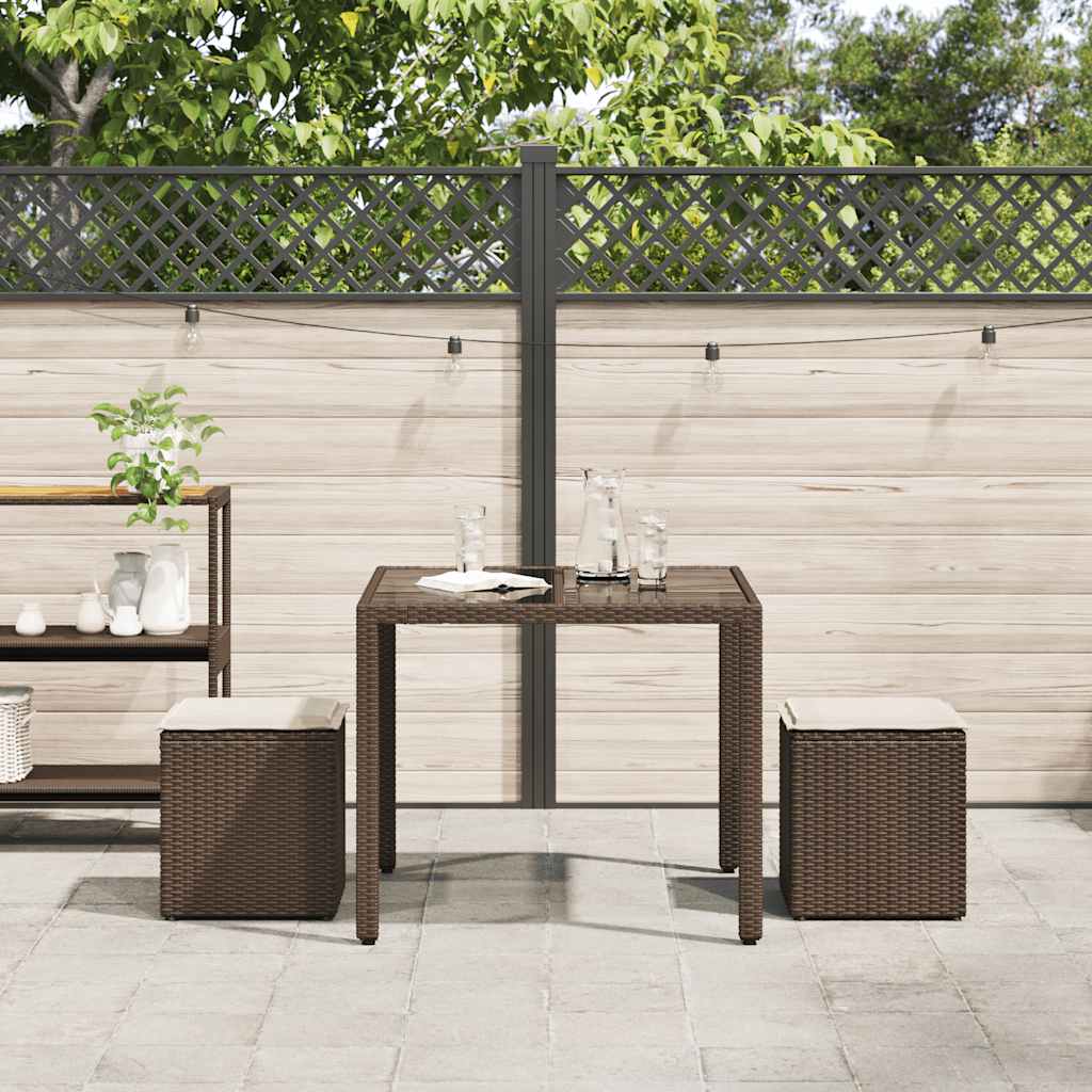 Sgabelli Giardino con Cuscini 2pz Marrone 40x40x43cm Polyrattan