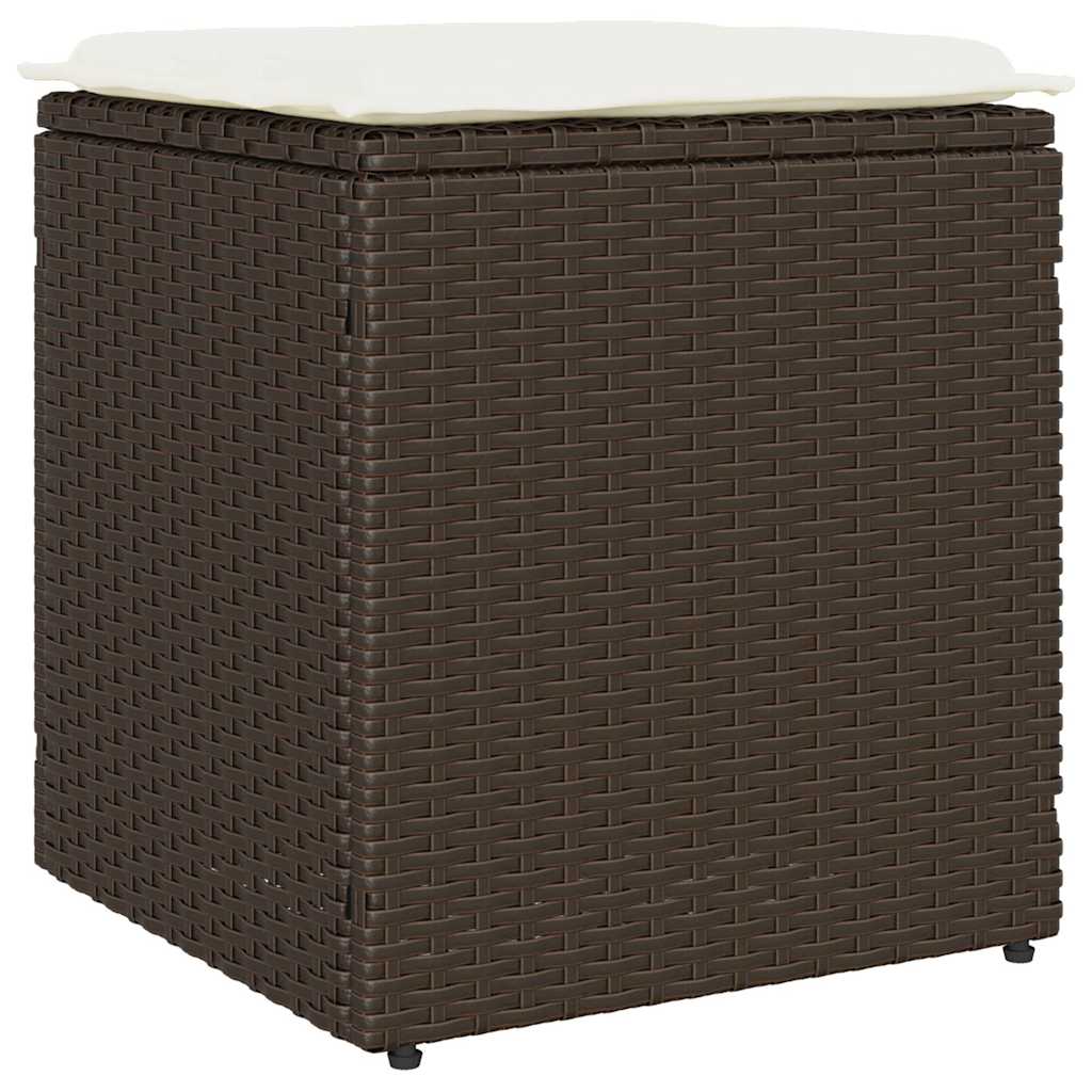 Sgabelli Giardino con Cuscini 2pz Marrone 40x40x43cm Polyrattan