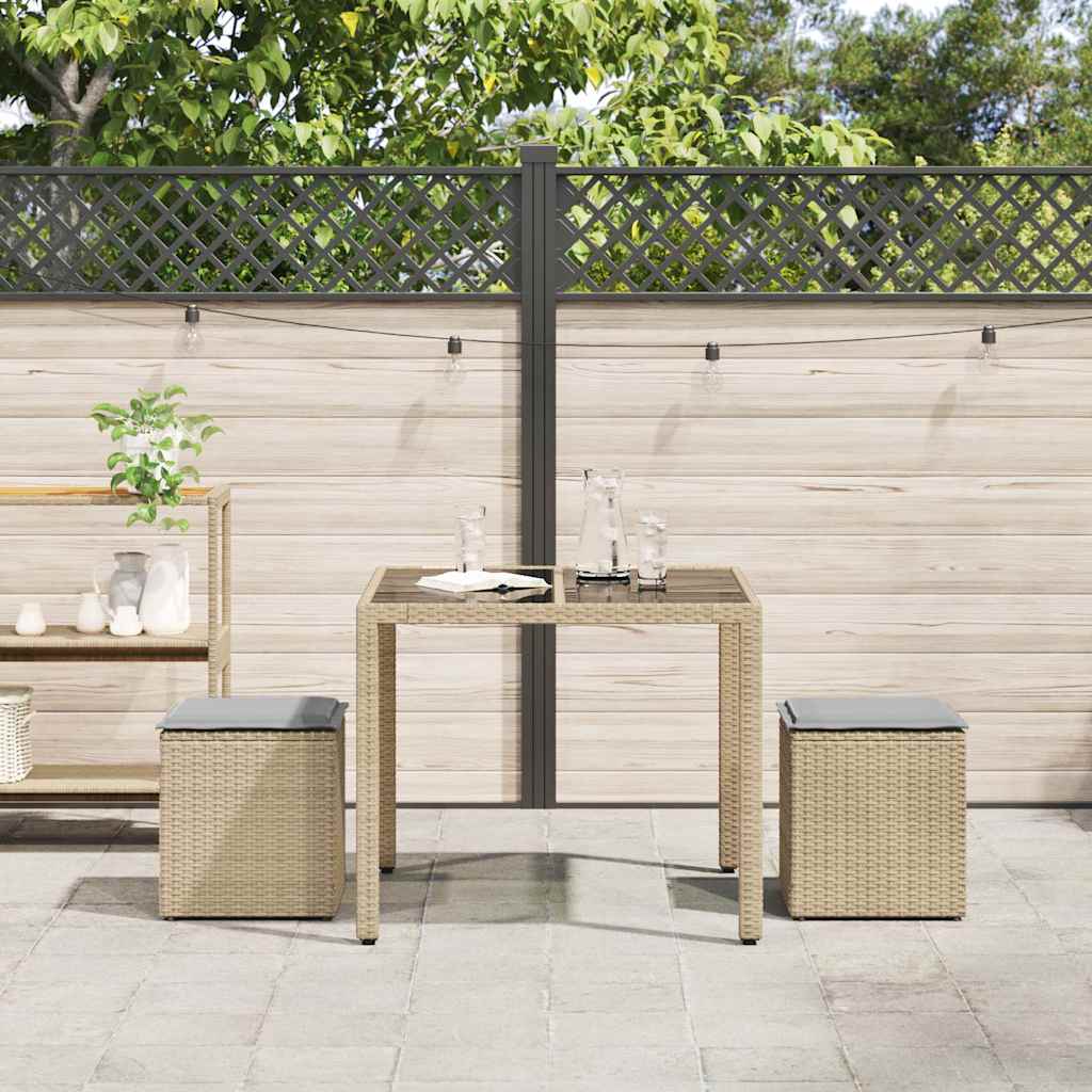 Sgabelli Giardino con Cuscini 4pz Beige 40x40x43 cm Polyrattan