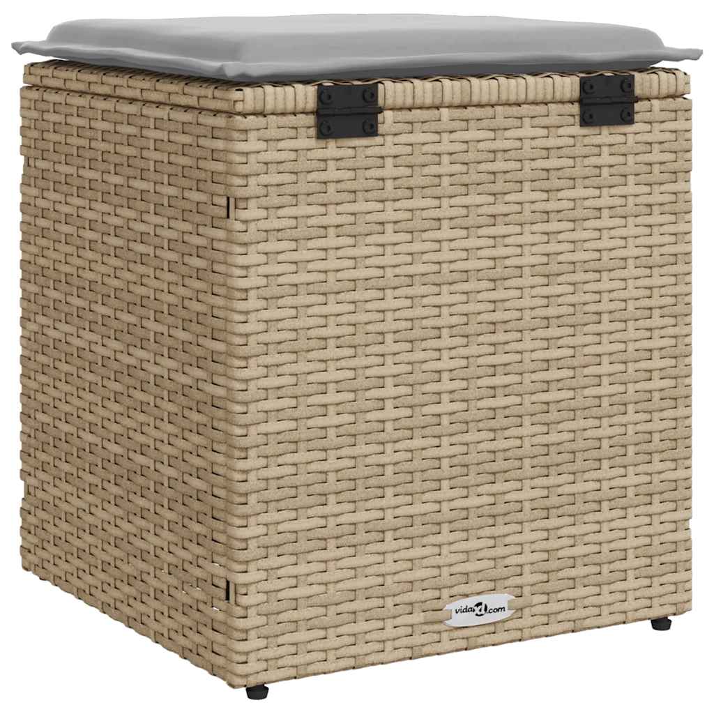 Sgabelli Giardino con Cuscini 4pz Beige 40x40x43 cm Polyrattan