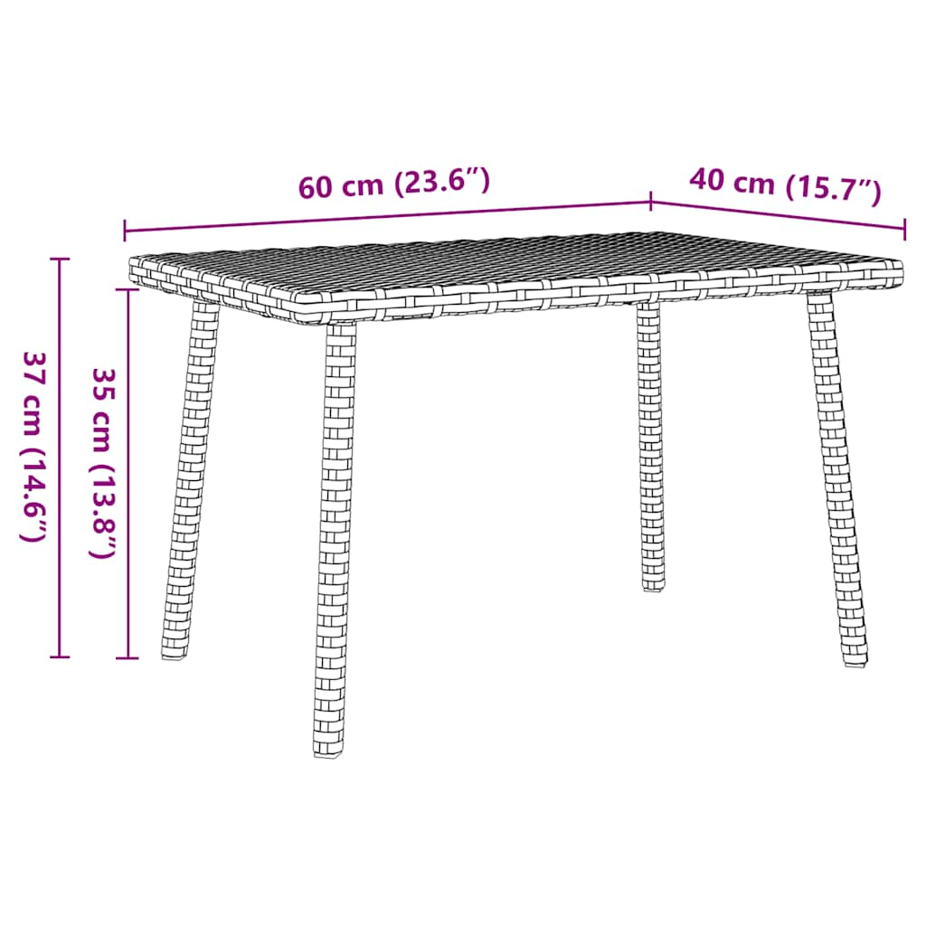 Tavolino Giardino Rettangolare Marrone 60x40x37 cm Polyrattan