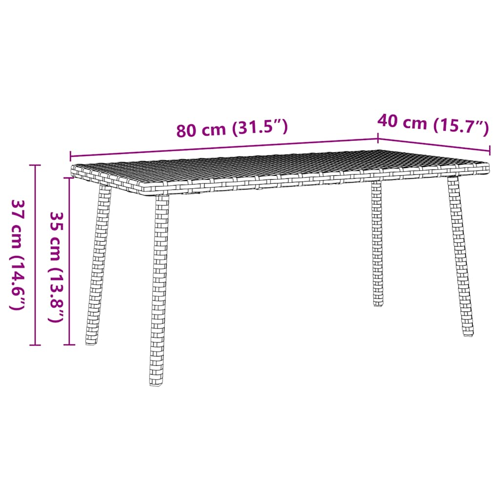 Tavolino da Giardino Rettangolare Grigio 80x40x37 cm Polyrattan