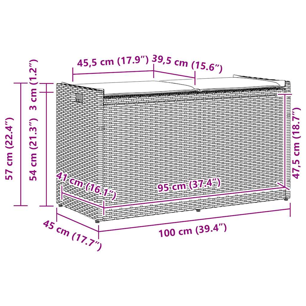 Cassapanca Esterno con Cuscino Grigio Chiaro 100 cm Polyrattan