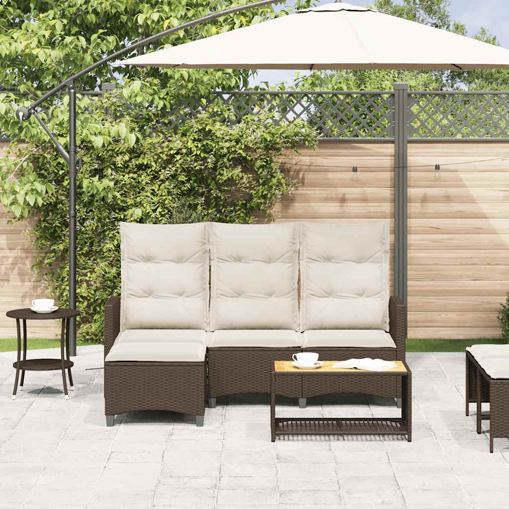 Divano Reclinabile Giardino con Cuscini a L Marrone Polyrattan