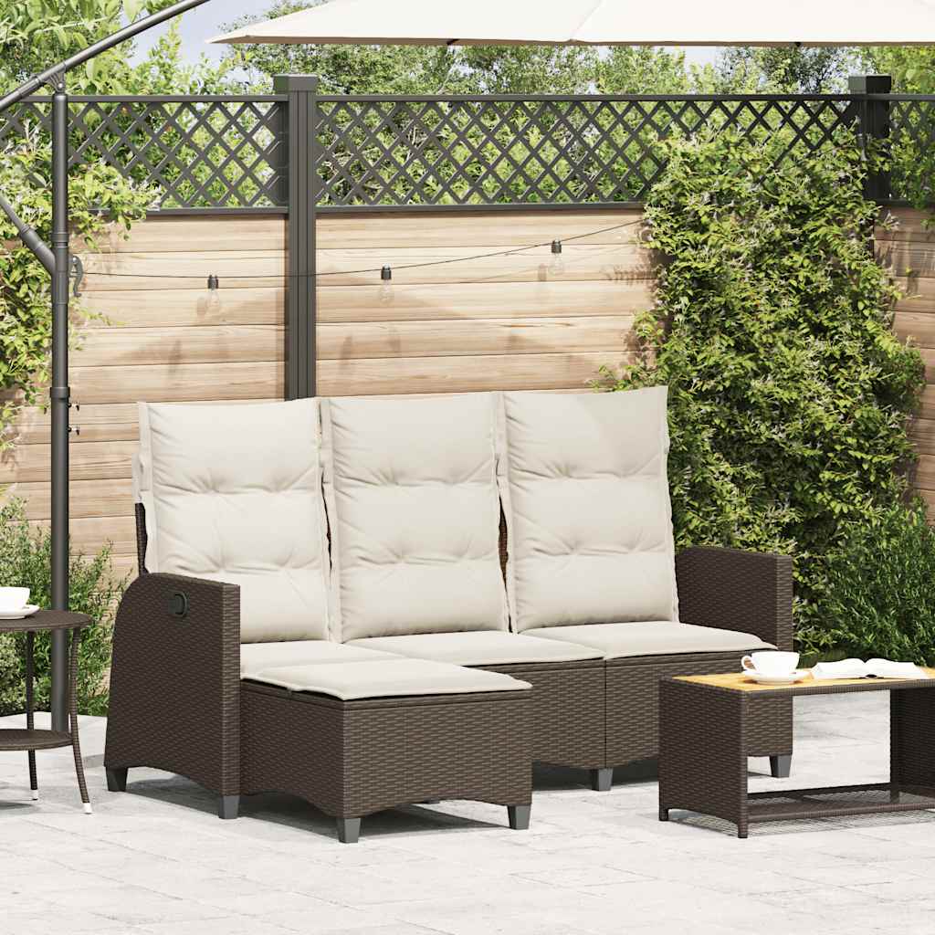 Divano Reclinabile Giardino con Cuscini a L Marrone Polyrattan