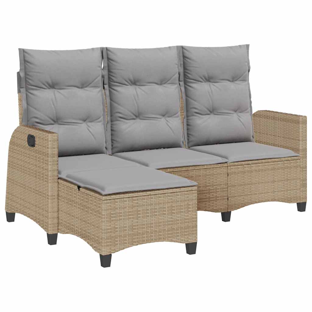 Divano da Giardino Reclinabile con Cuscini a L Beige Polyrattan