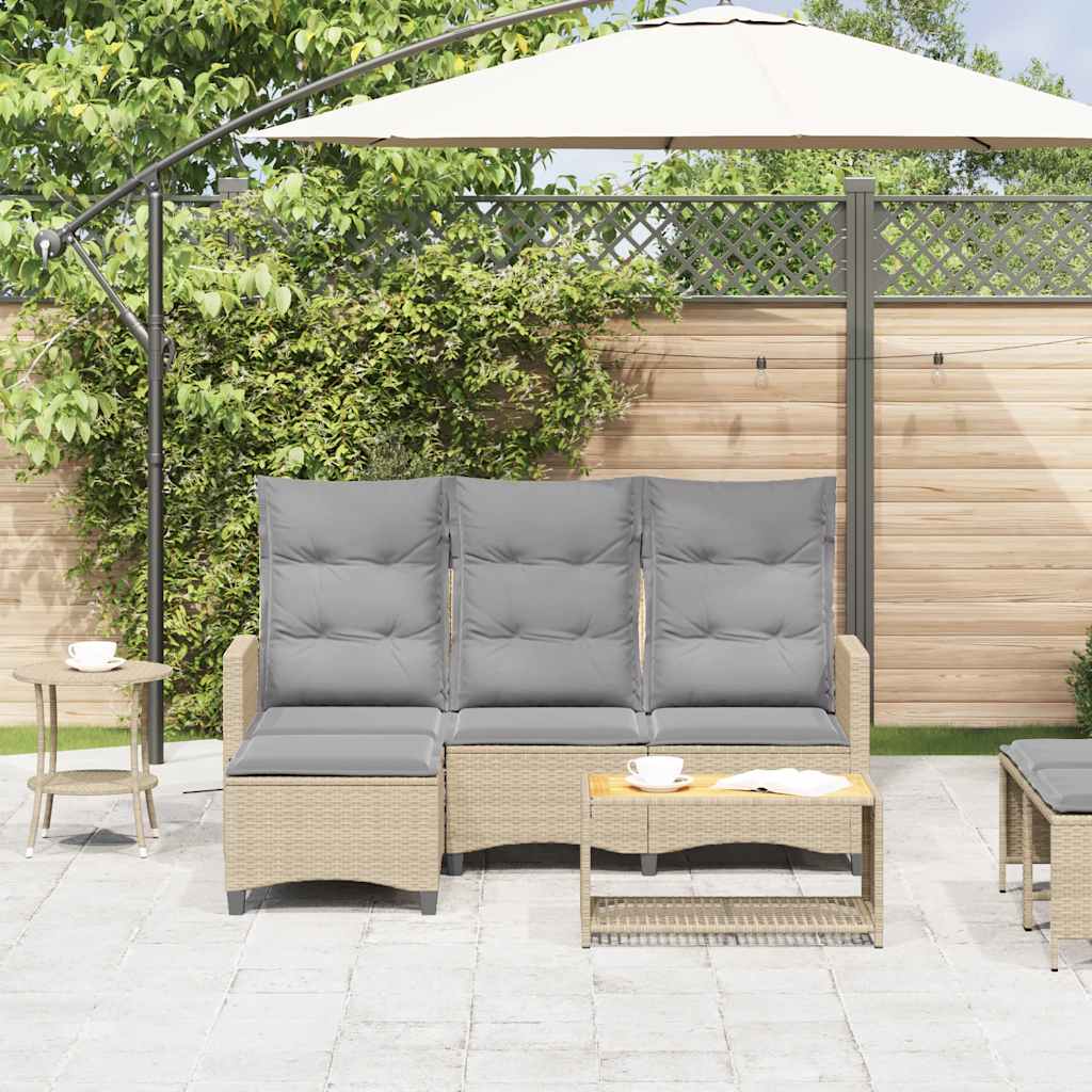 Divano da Giardino Reclinabile con Cuscini a L Beige Polyrattan