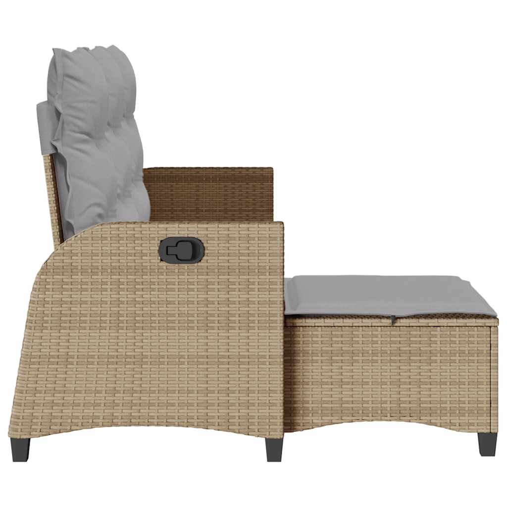 Divano da Giardino Reclinabile con Cuscini a L Beige Polyrattan