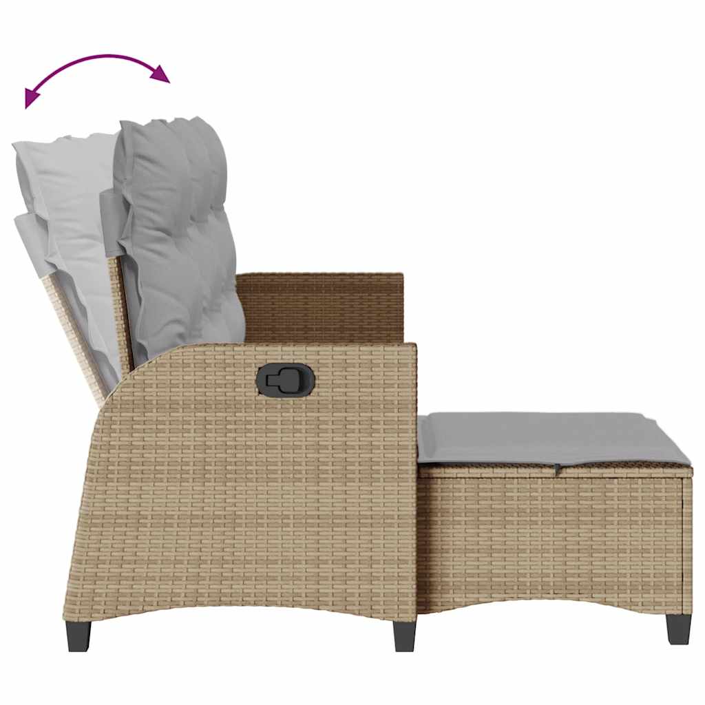 Divano da Giardino Reclinabile con Cuscini a L Beige Polyrattan