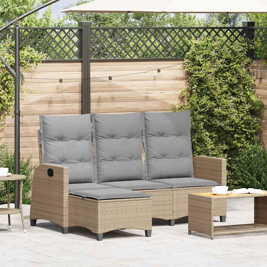 Divano da Giardino Reclinabile con Cuscini a L Beige Polyrattan