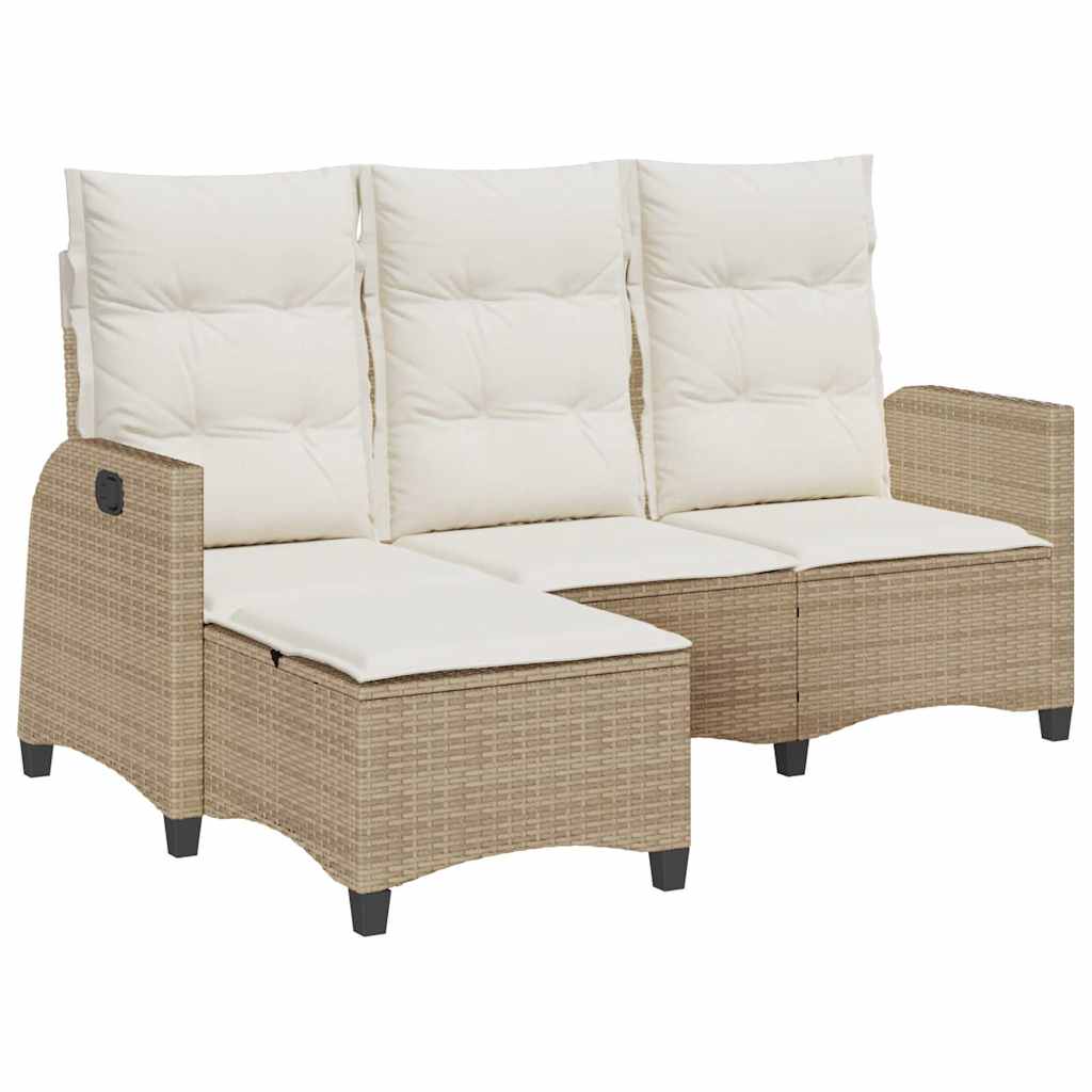 Divano da Giardino Reclinabile con Cuscini a L Beige Polyrattan