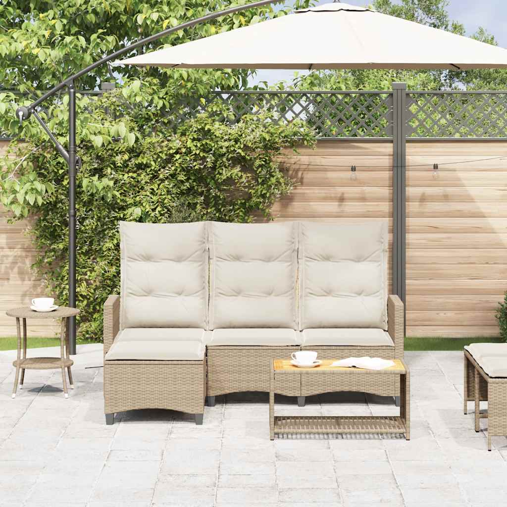 Divano da Giardino Reclinabile con Cuscini a L Beige Polyrattan