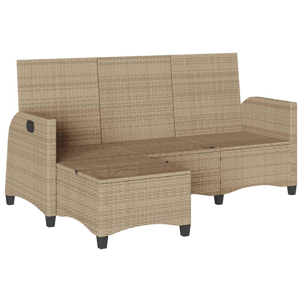 Divano da Giardino Reclinabile con Cuscini a L Beige Polyrattan