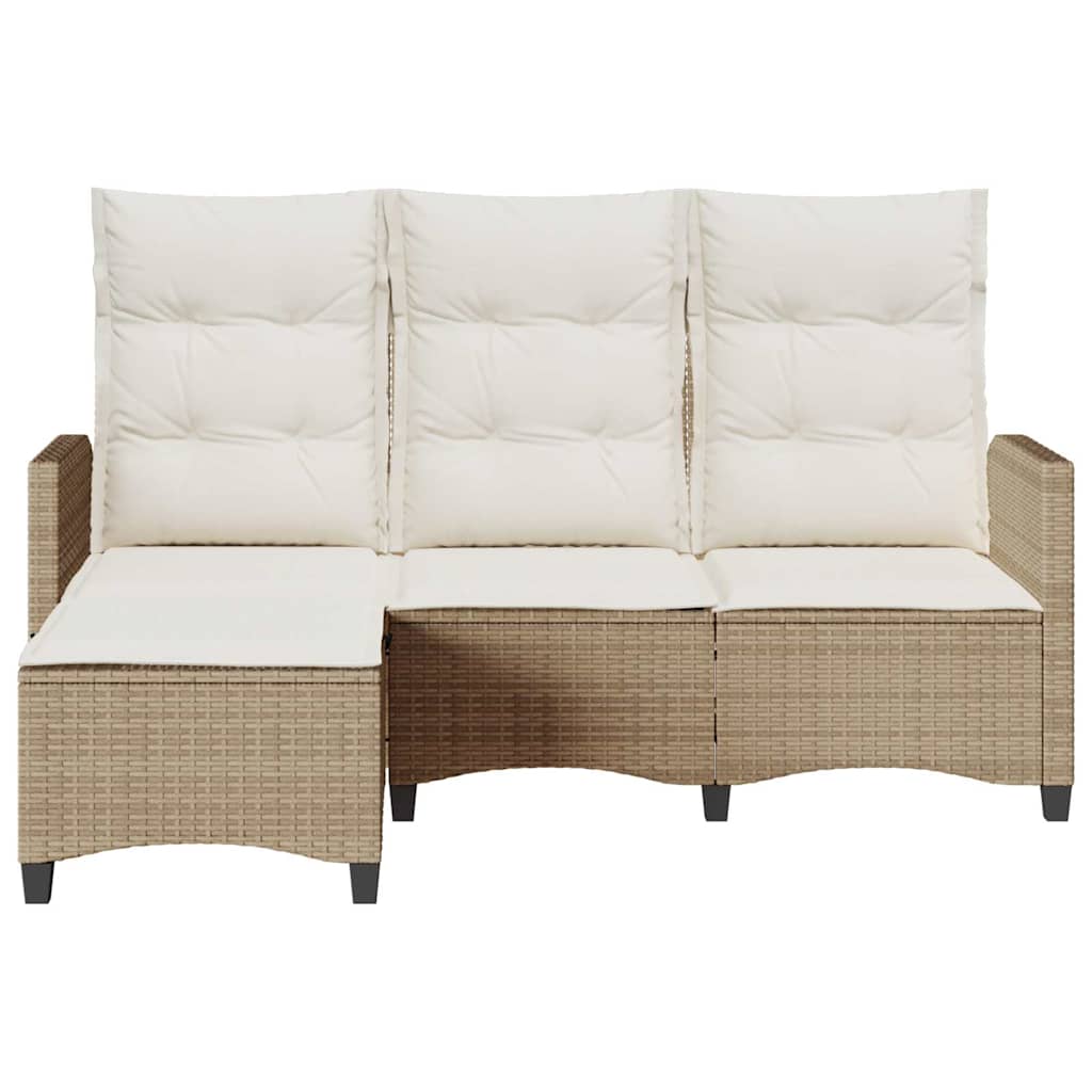 Divano da Giardino Reclinabile con Cuscini a L Beige Polyrattan