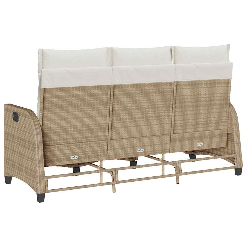 Divano da Giardino Reclinabile con Cuscini a L Beige Polyrattan