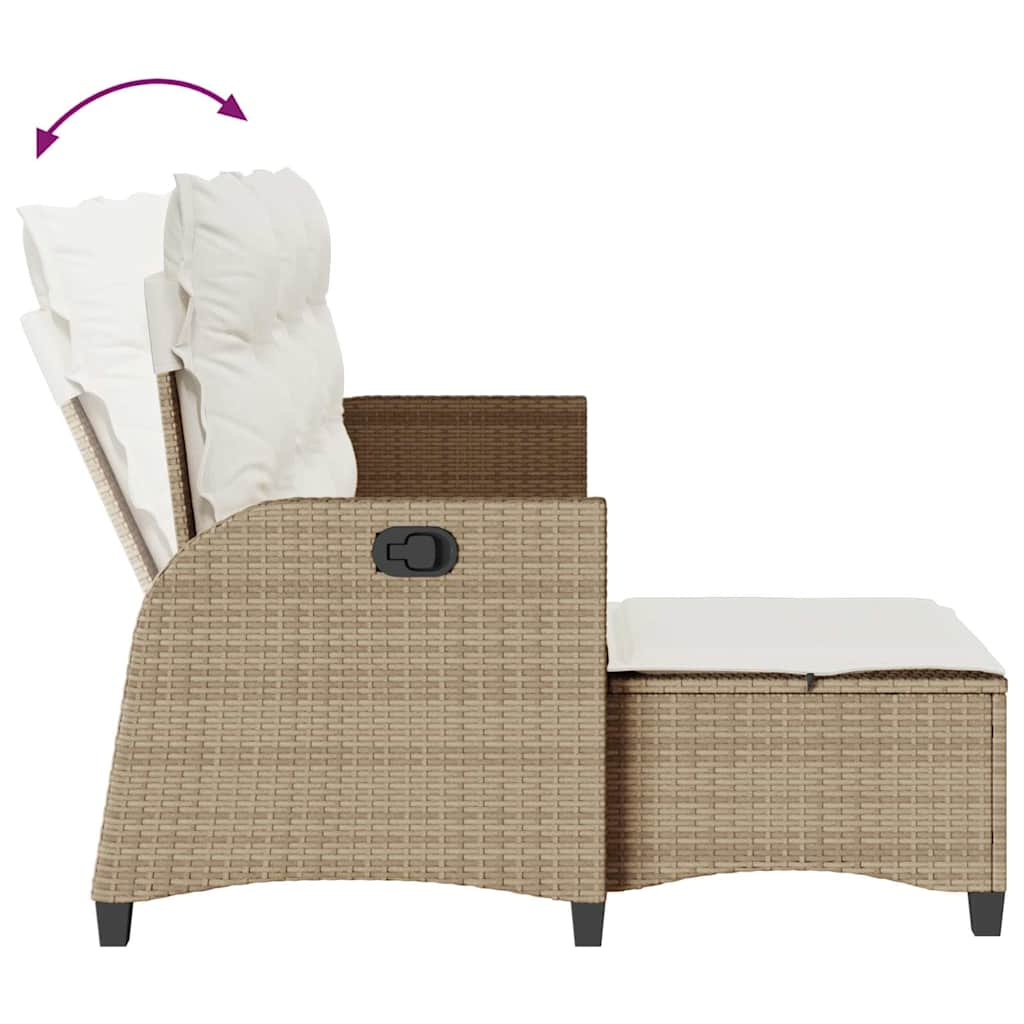 Divano da Giardino Reclinabile con Cuscini a L Beige Polyrattan