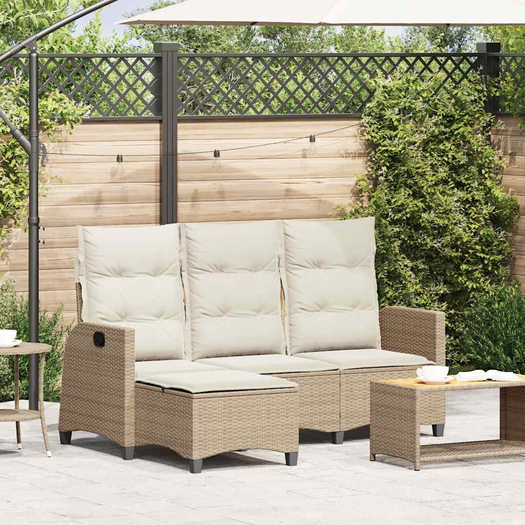 Divano da Giardino Reclinabile con Cuscini a L Beige Polyrattan