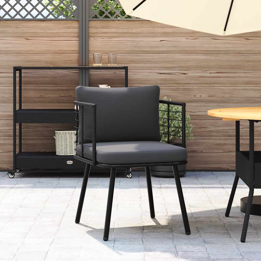 Poltrona da Giardino con Cuscini in Polyrattan Nero