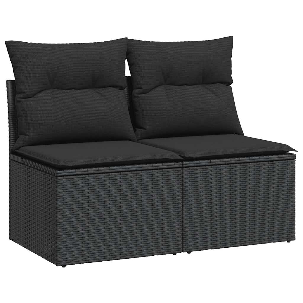 Set Divani Giardino 4 pz con Cuscini Nero in Polyrattan Acacia