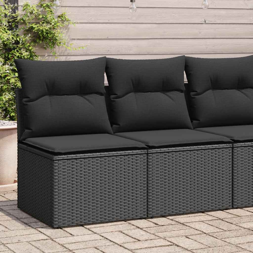 Set Divani Giardino 4 pz con Cuscini Nero in Polyrattan Acacia