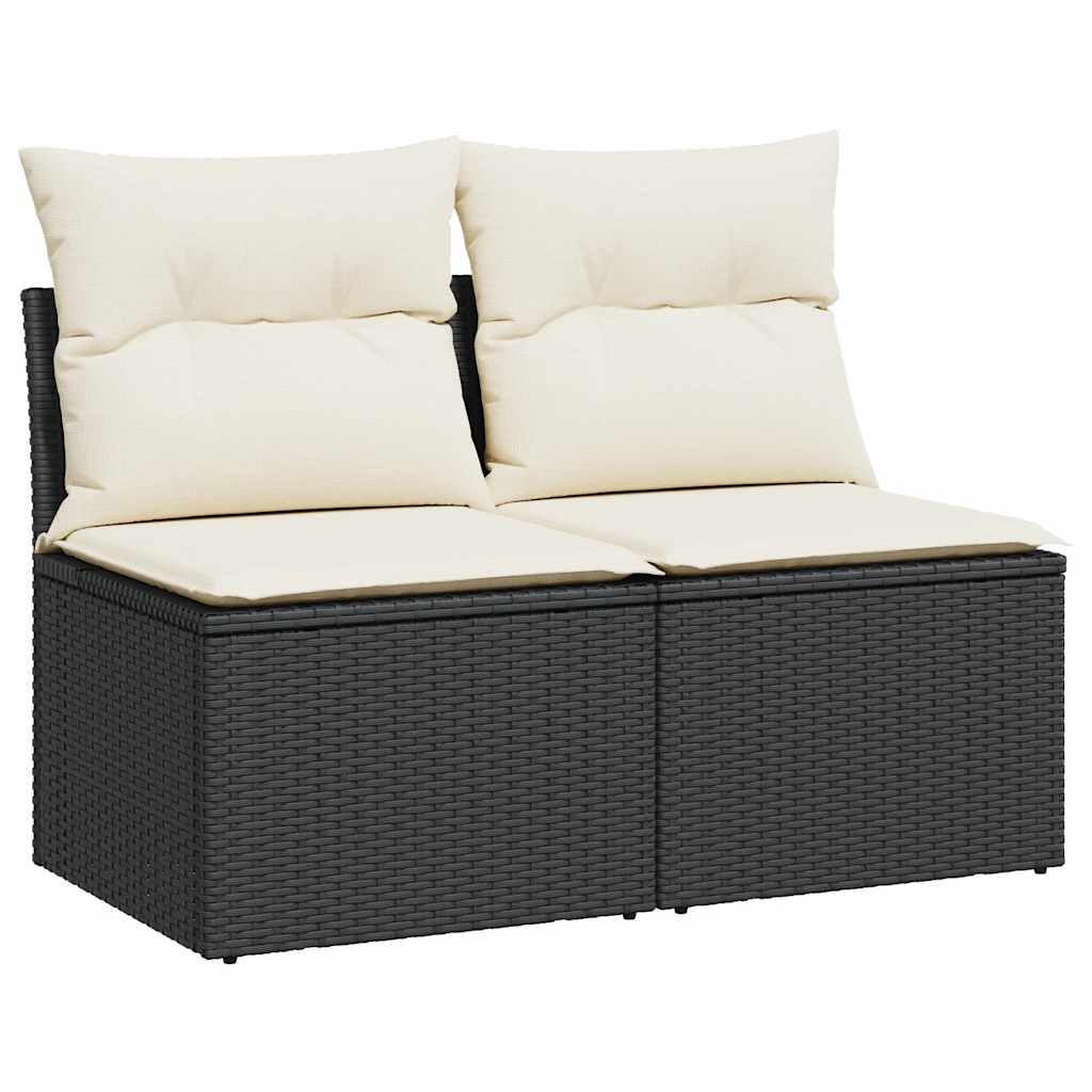 Set Divani Giardino 4 pz con Cuscini Nero in Polyrattan Acacia