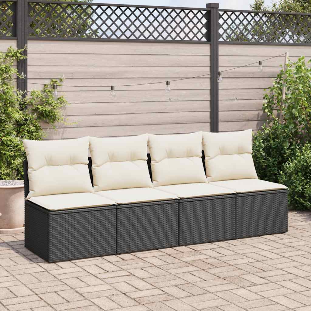 Set Divani Giardino 4 pz con Cuscini Nero in Polyrattan Acacia