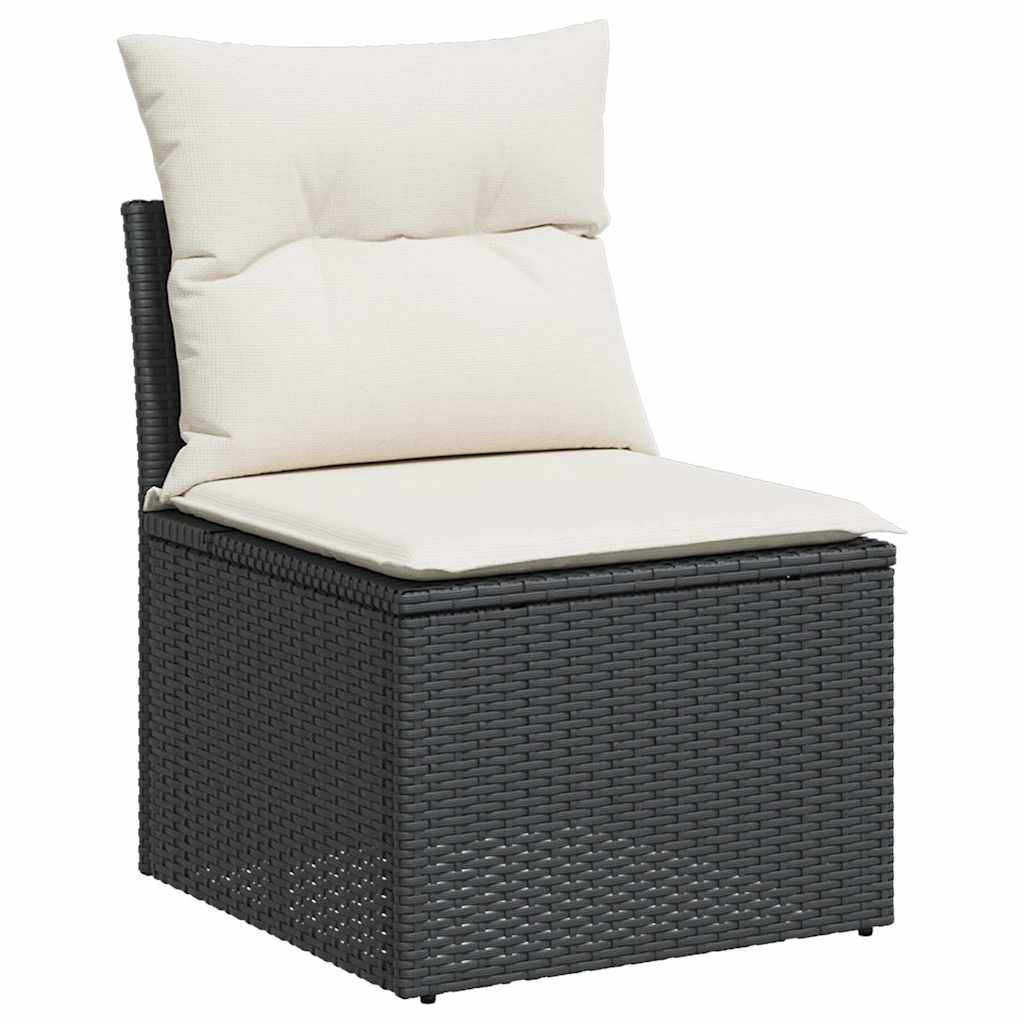 Set Divani Giardino 4 pz con Cuscini Nero in Polyrattan Acacia