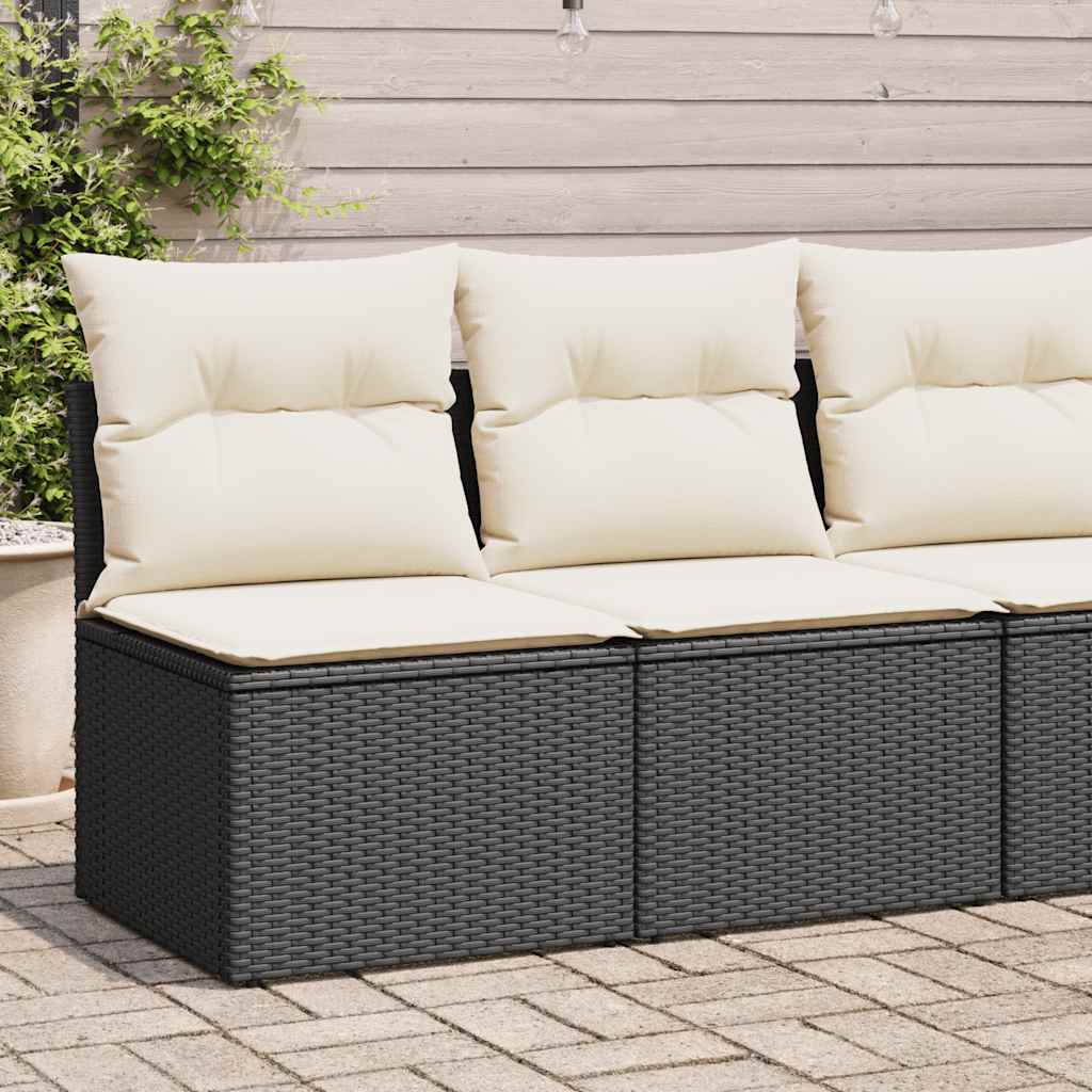 Set Divani Giardino 4 pz con Cuscini Nero in Polyrattan Acacia