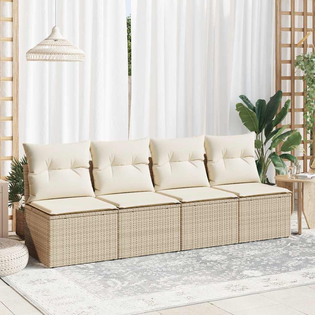 Set Divano Giardino 4 pz con Cuscini Beige in Polyrattan Acacia