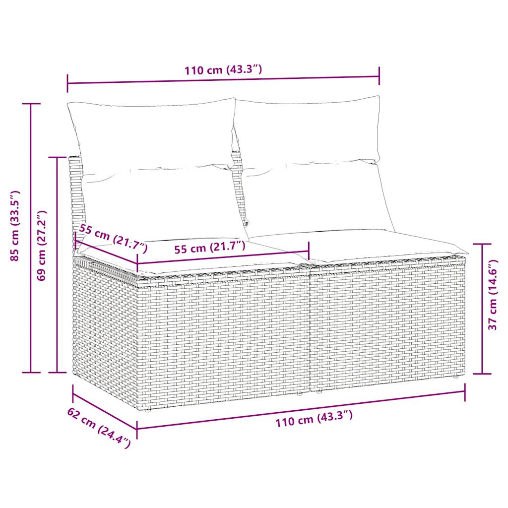 Set Divano da Giardino 2 pz con Cuscini Beige Polyrattan Acacia