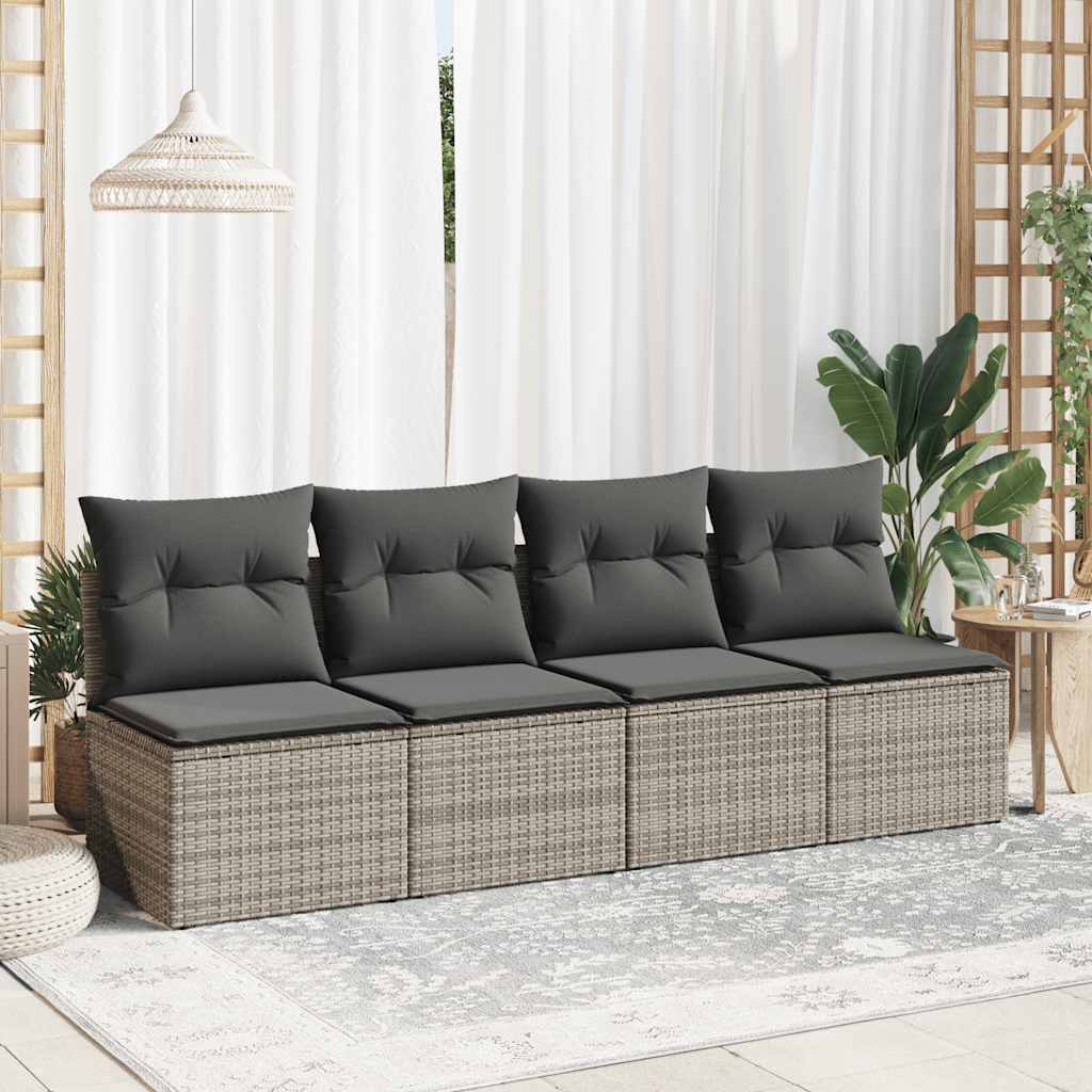 Set Divani da Giardino 4 pz con Cuscini in Polyrattan Grigio