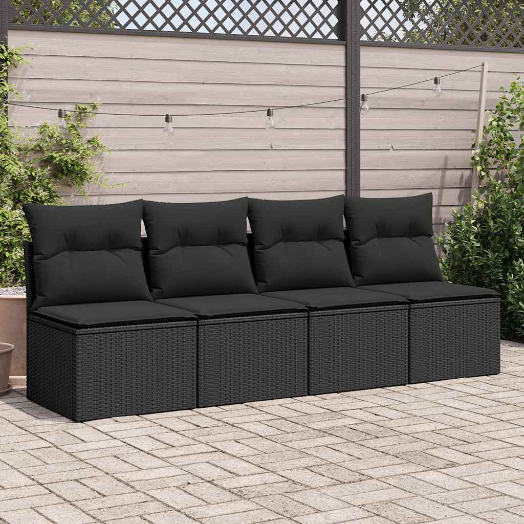 Set Divani da Giardino con Cuscini 2 pz Nero Polyrattan Acacia