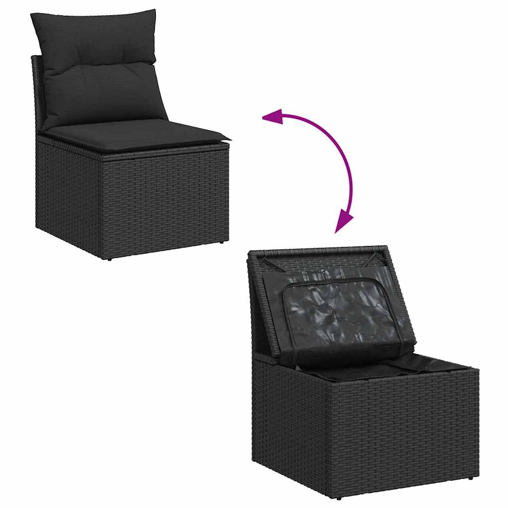 Set Divani da Giardino con Cuscini 2 pz Nero Polyrattan Acacia