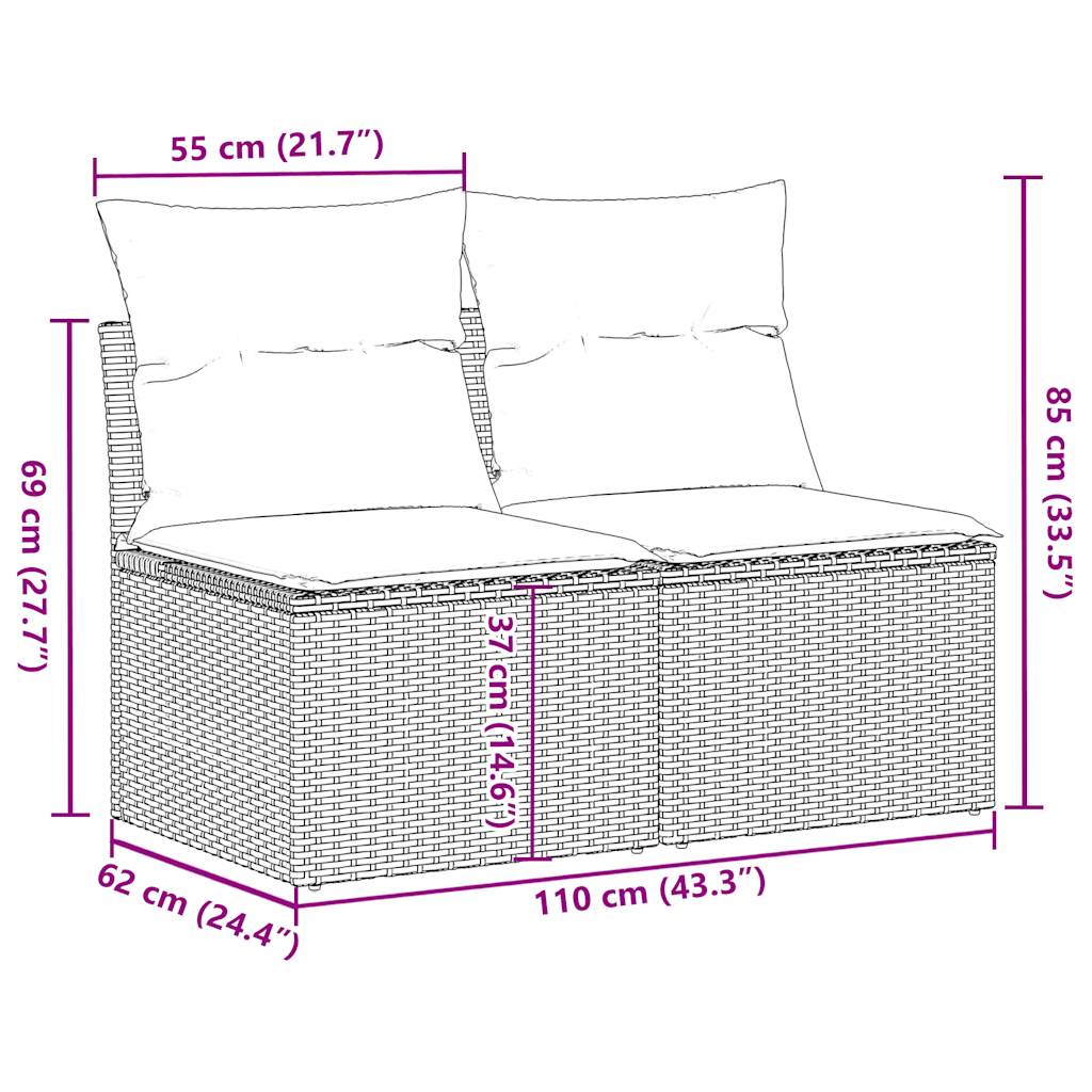 Set Divani da Giardino con Cuscini 2 pz Nero Polyrattan Acacia