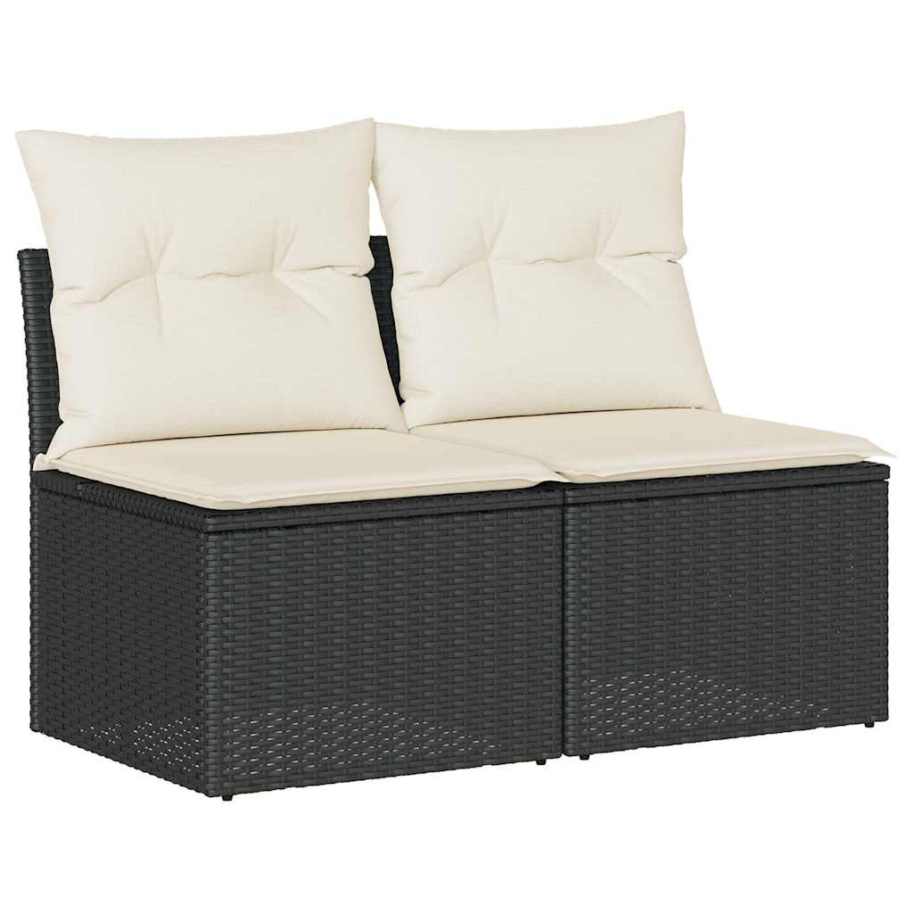 Set Divani Giardino 4 pz con Cuscini Nero in Polyrattan Acacia