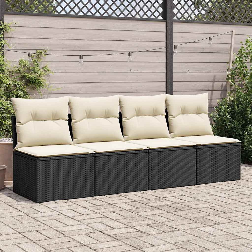 Set Divani Giardino 4 pz con Cuscini Nero in Polyrattan Acacia