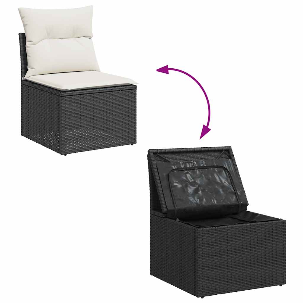 Set Divani Giardino 4 pz con Cuscini Nero in Polyrattan Acacia