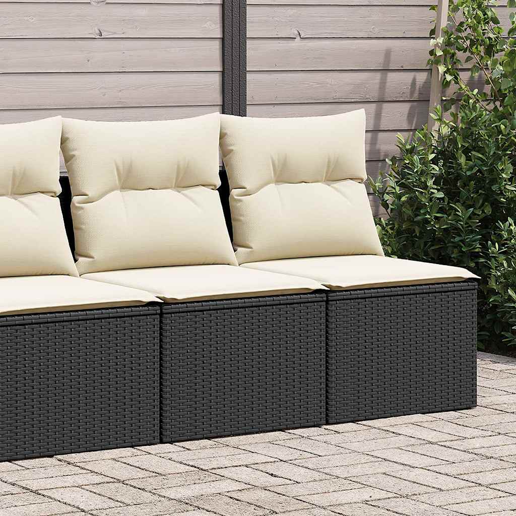 Set Divani Giardino 4 pz con Cuscini Nero in Polyrattan Acacia