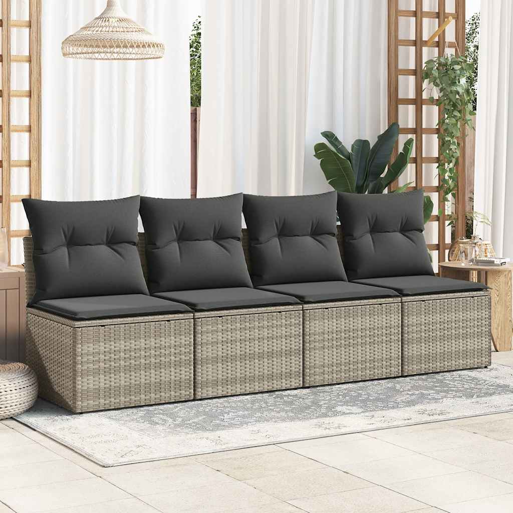 Divano Giardino 2pz con Cuscini Grigio Chiaro Polyrattan Acacia