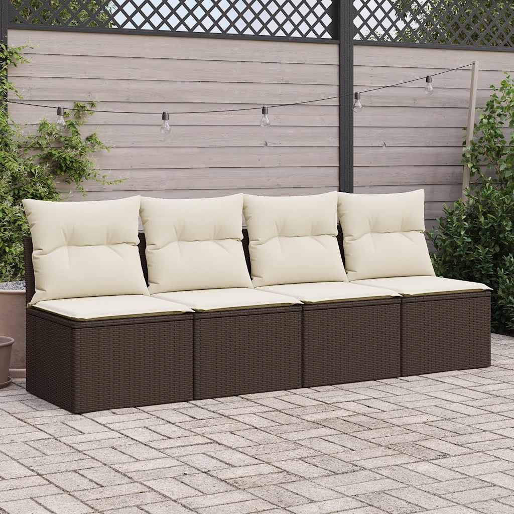 Set Divano Giardino 4 pz con Cuscini Marrone Polyrattan Acacia