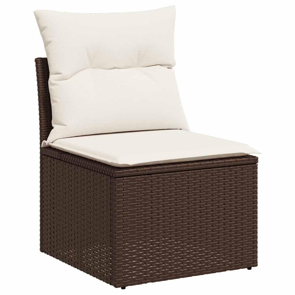 Set Divano Giardino 4 pz con Cuscini Marrone Polyrattan Acacia