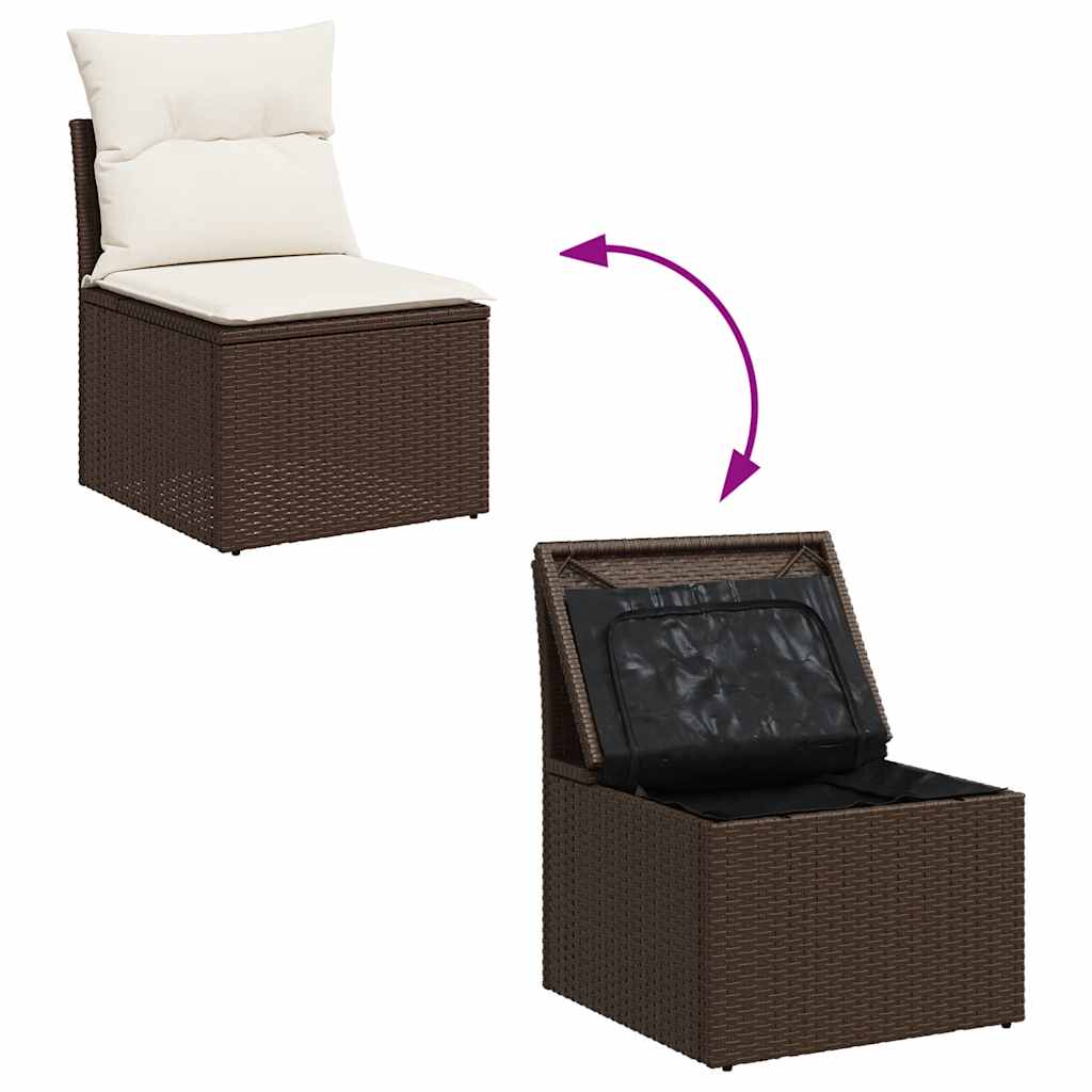 Set Divano Giardino 4 pz con Cuscini Marrone Polyrattan Acacia