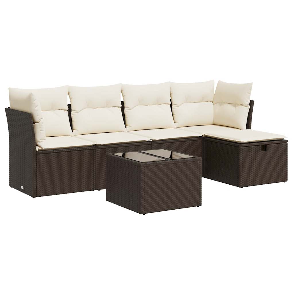 Set Divano da Giardino 6 pz con Cuscini Marrone in Polyrattan