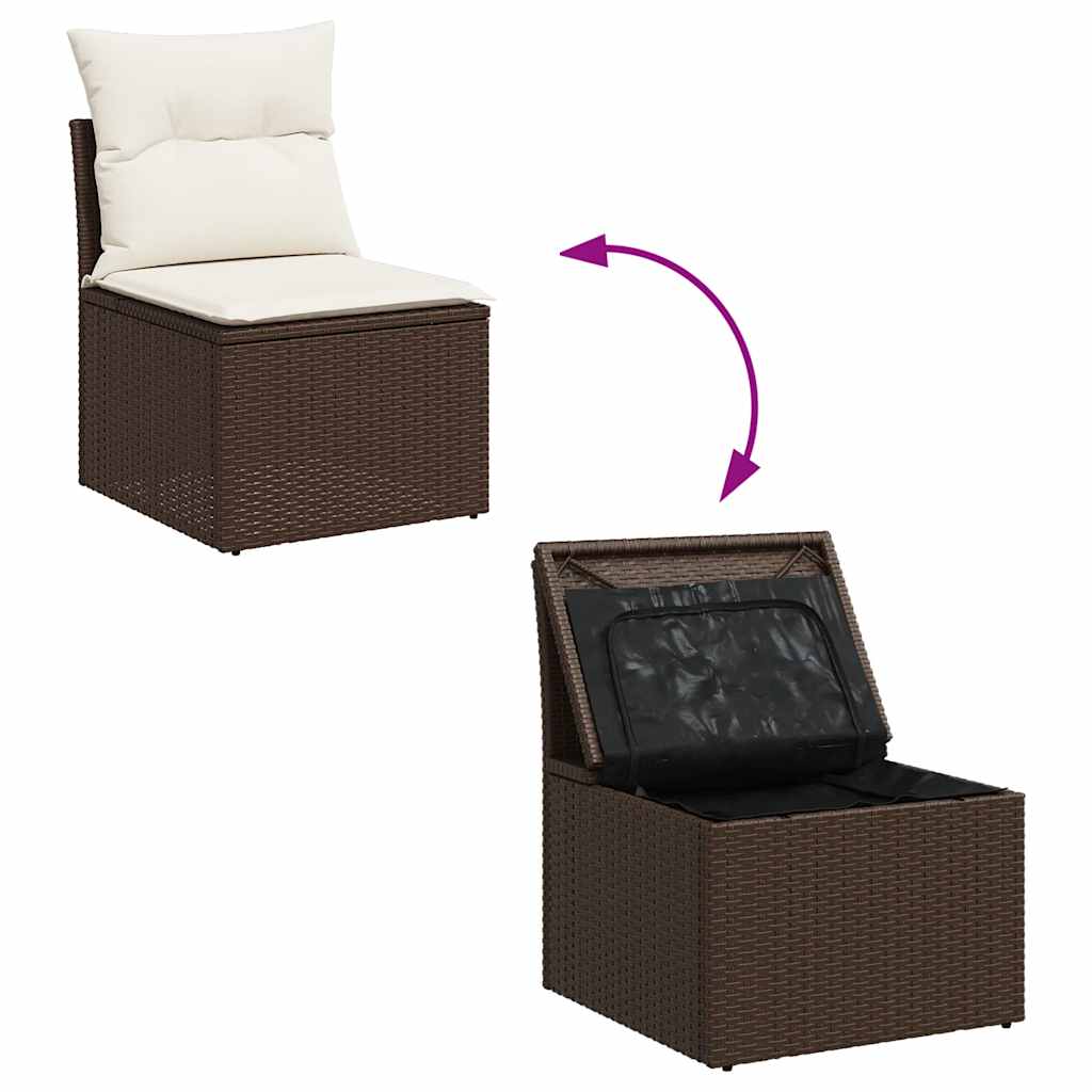 Set Divani da Giardino 7 pz con Cuscini Marrone in Polyrattan