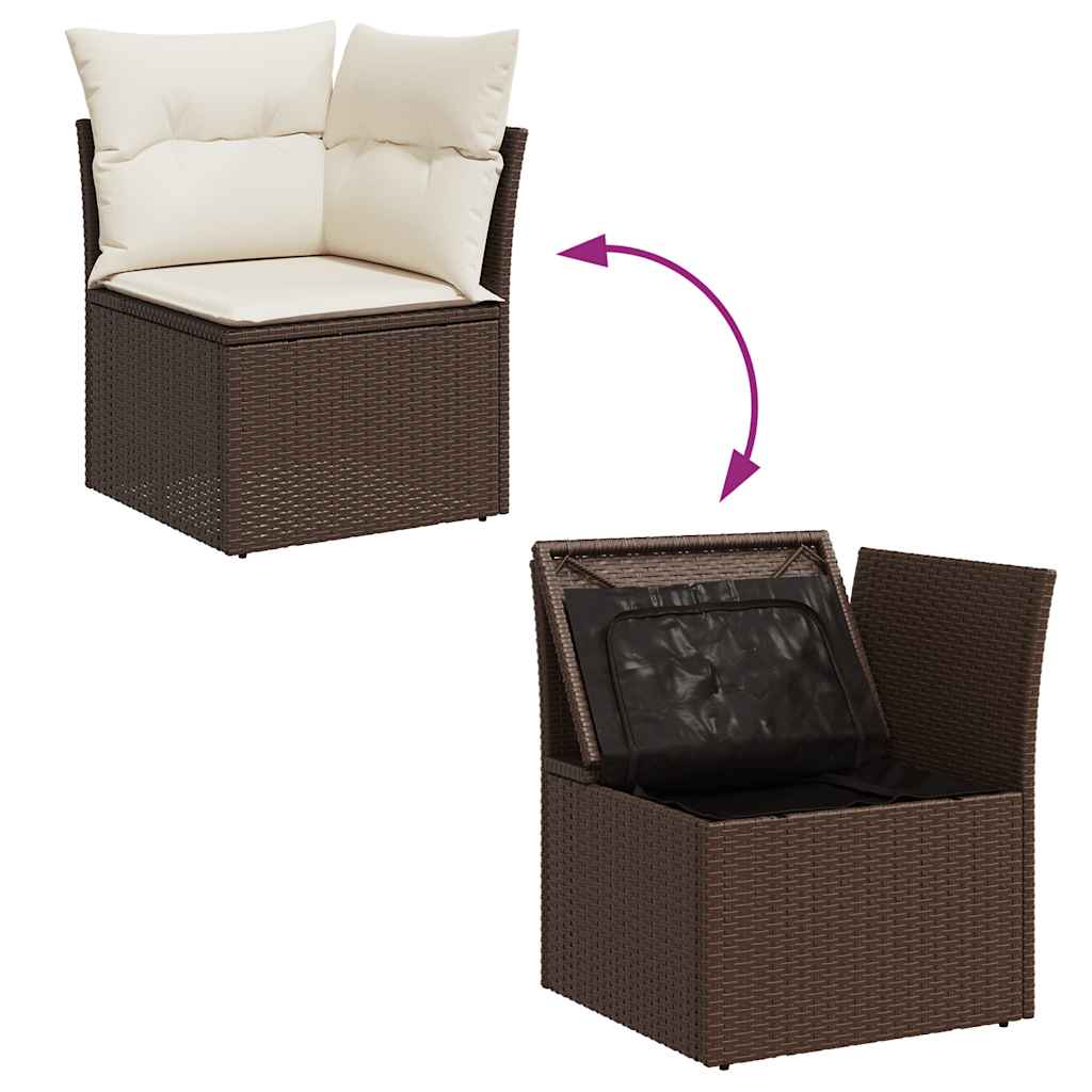 Set Divani da Giardino 7 pz con Cuscini Marrone in Polyrattan